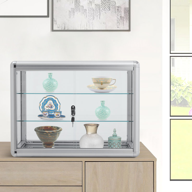 Silver Aluminum and Glass Countertop Display Case with Lock