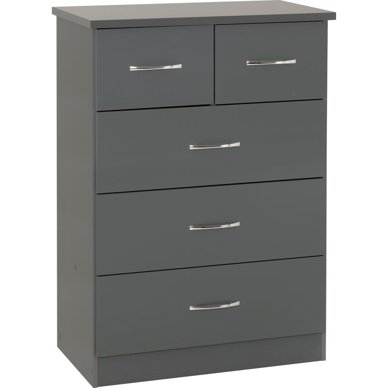 Cascio 5 Drawer Chest Of Drawers, Gloss Grey