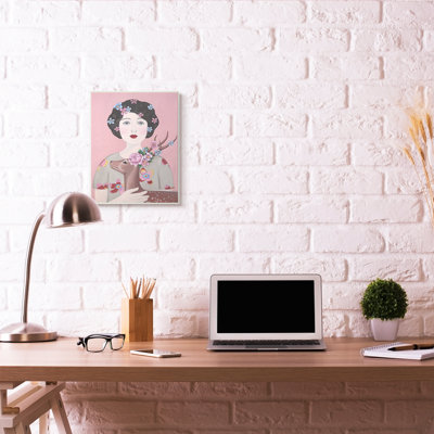 « femme et cerf rose animal » par catherine b-reproduction d’art