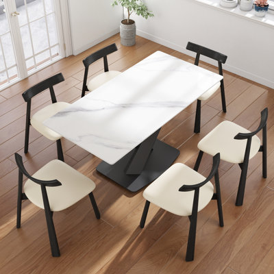 Ensemble de table de salle à manger 7 pièces 7 pièces avec 6 chaises en similicuir