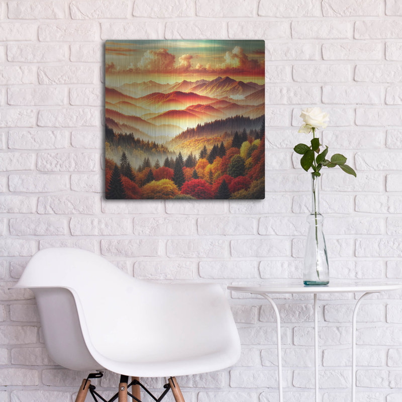  «Mountains Fall Landscape 3» par Rey Klimt, art mural en métal, 24 po x 24 po, H 24 po x l 24 po