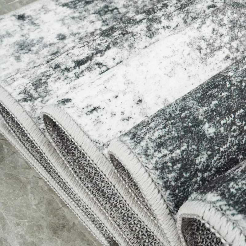 Washable Abstract Area Rug - Large Living Room Area Rugs Modern Stain Resistant Indoor mat for Bedroom Dining Room Non Slip Rubber Backing Thin Super Soft Room Decor Floor Carpet Black A