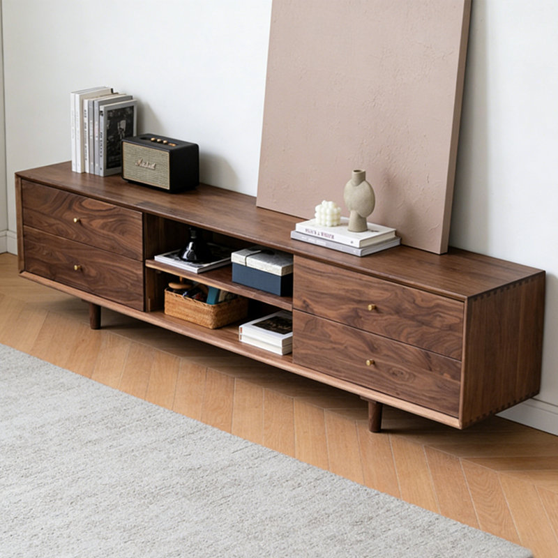 Meuble télé simple en noyer, H 20,07 po x L 82,67 po x l 17,71 po
