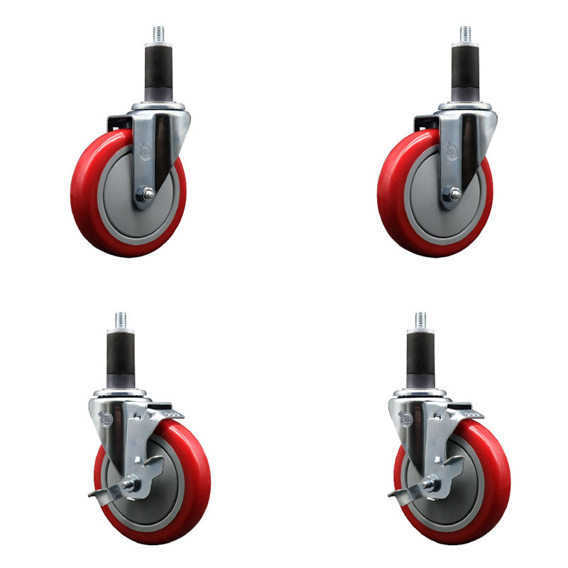 Ensemble de roulettes extensibles pivotantes en polyuréthane en polyuréthane pivotant de 1 pouce et de 4 pouces 5 pouces 2 freins SCC