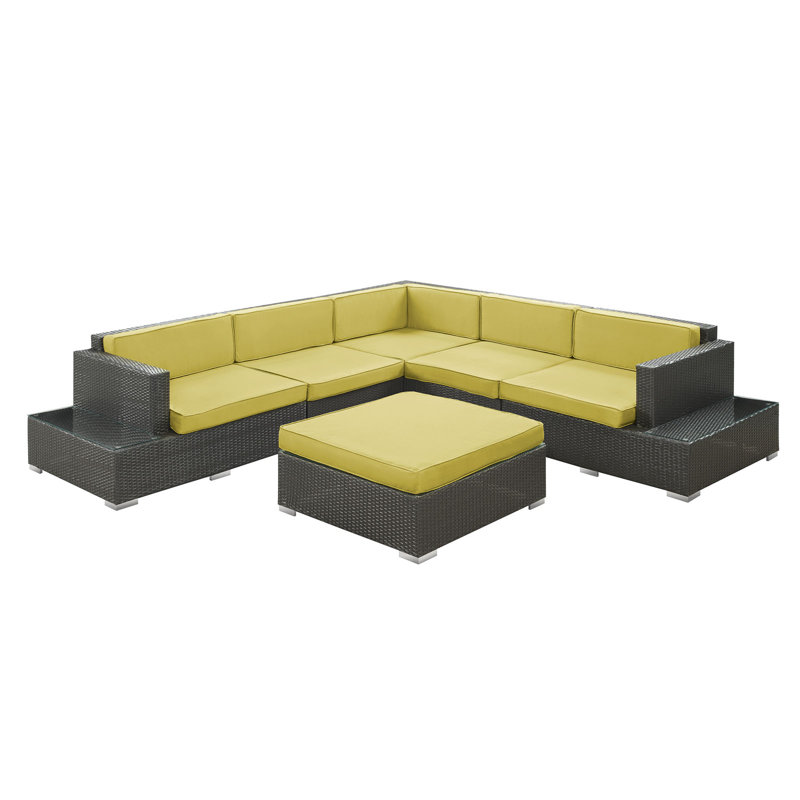Ensemble modulaire en rotin avec coussins 6 pièces port, Espresso, Péridot