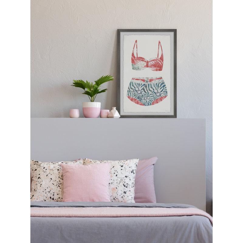 Flamingo Summer Swimsuit Framed Canvas Print, 12" x 8"
