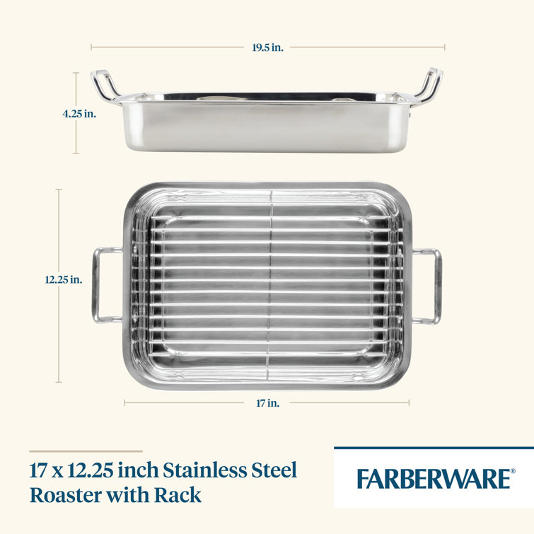 Farberware 17 x 12.25 Stainless Steel Roaster with Rack