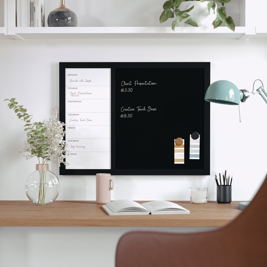 Thomas Martha Stewart Magnetic Weekly Calendar Dry Erase Board and Chalk Board with Liquid Chalk Marker Martha Stewart Frame 