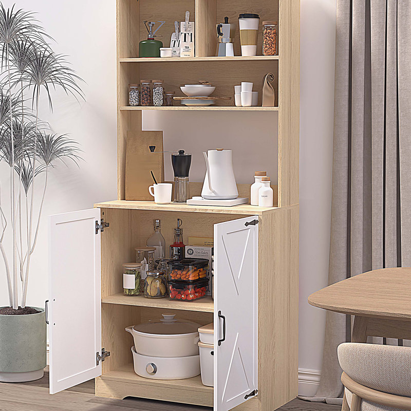 Armoire de cuisine moderne à 3 niveaux avec tablettes, armoire de rangement autoportante et garde-manger avec 2 portes