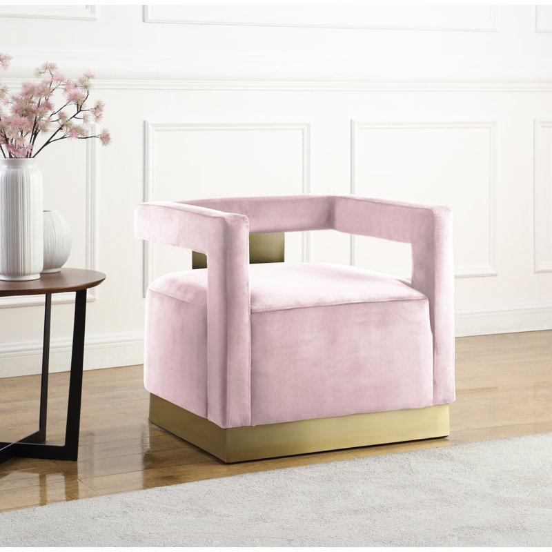 Fauteuil demi-tonneau en velours Jocoby, Velours rose