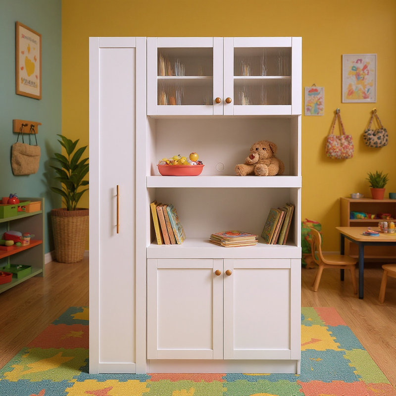 Expandable Office Swampscott Cabinet with Pull-Out Organizer, Glass Doors & Multi-Functional Shelving, Ivory