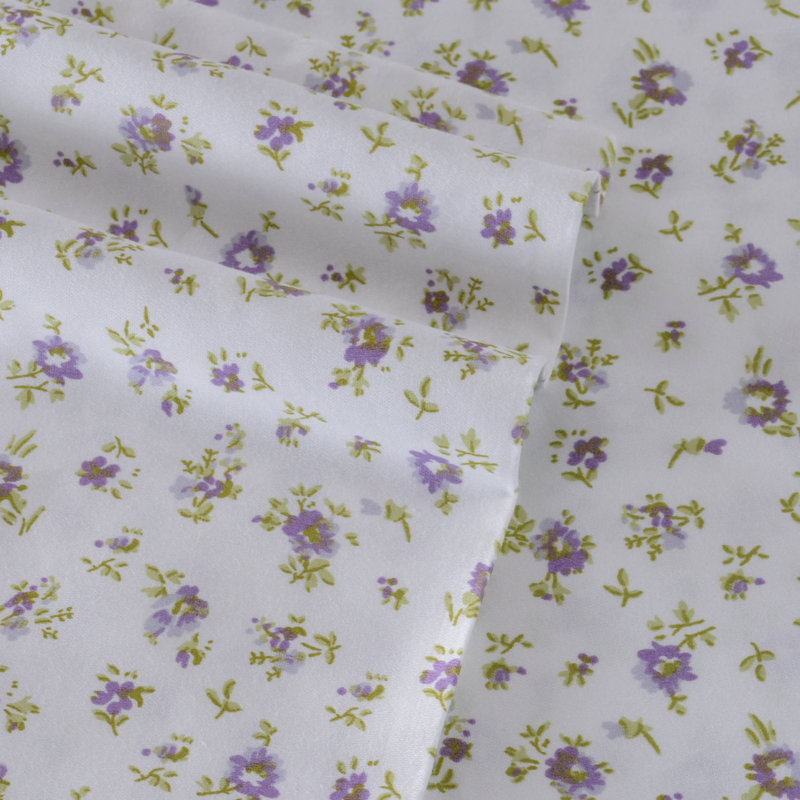 Blue Floral Print Cotton Queen Sheet Set