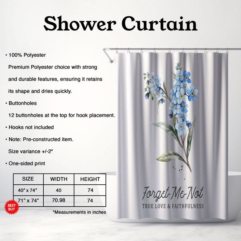 Rideau de douche 1 pièce Pride Blossom, H 74 po x l 71 po