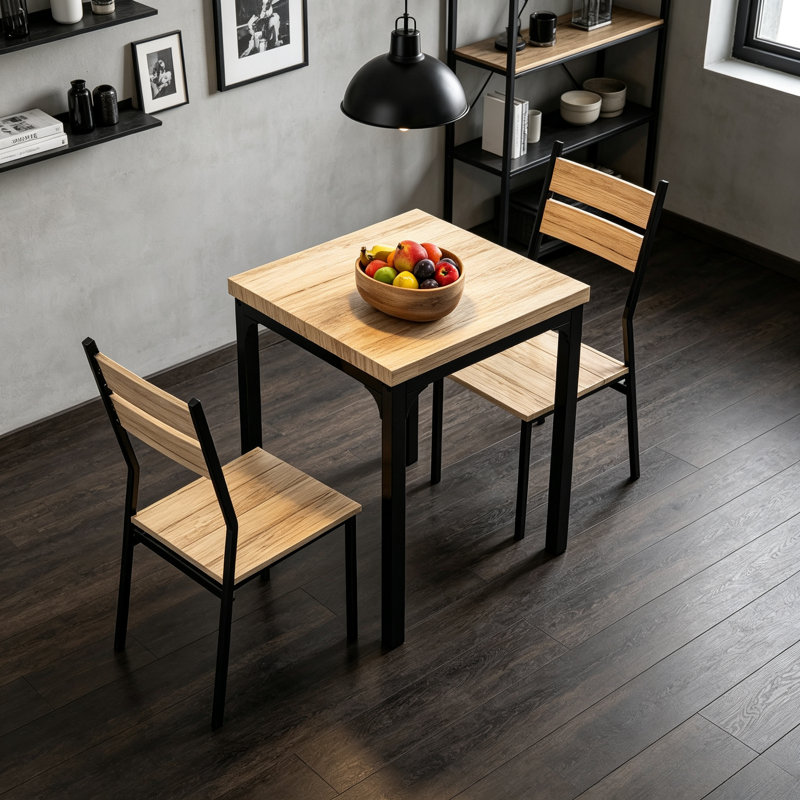 2 -Person Dining Set, Brown, Brown+Black