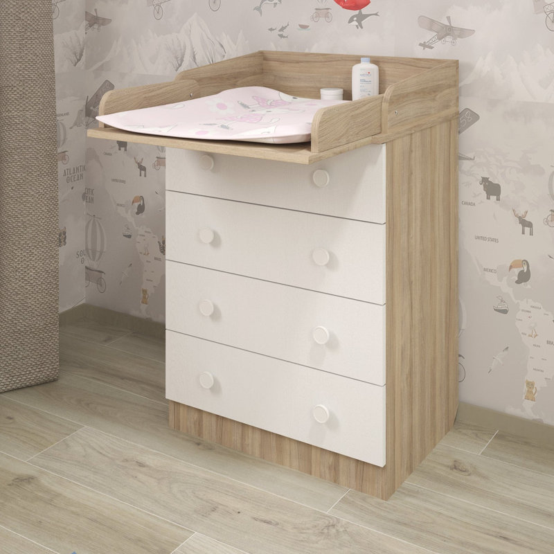 60cm Wide 4-Drawer Baby Changing Table with Folding Changing Top, Brown