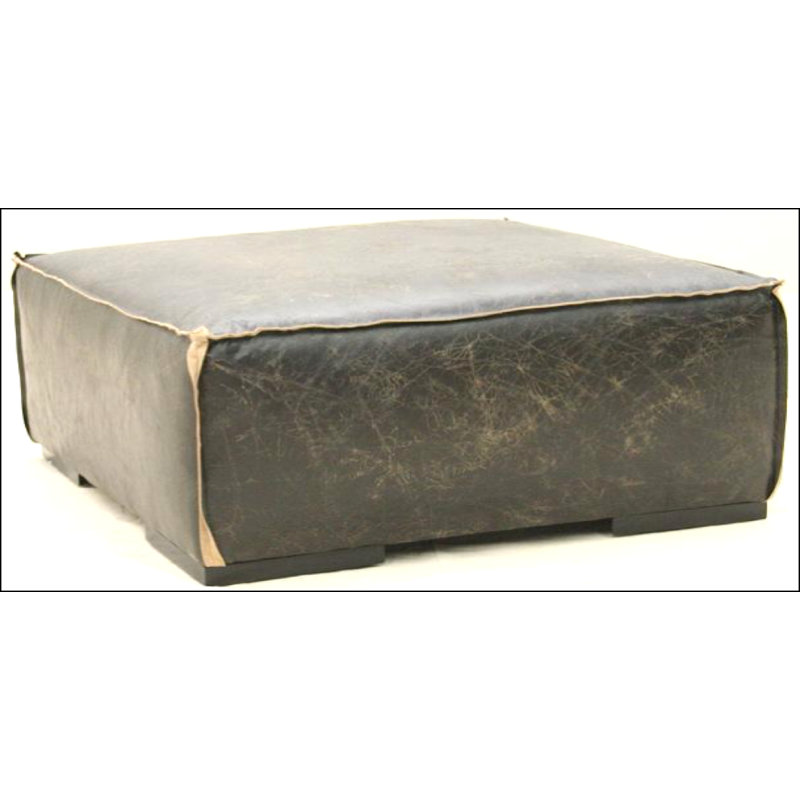 Square Leather Ottoman, Brushy Bayou, Hair Hide Zebra in the Wild