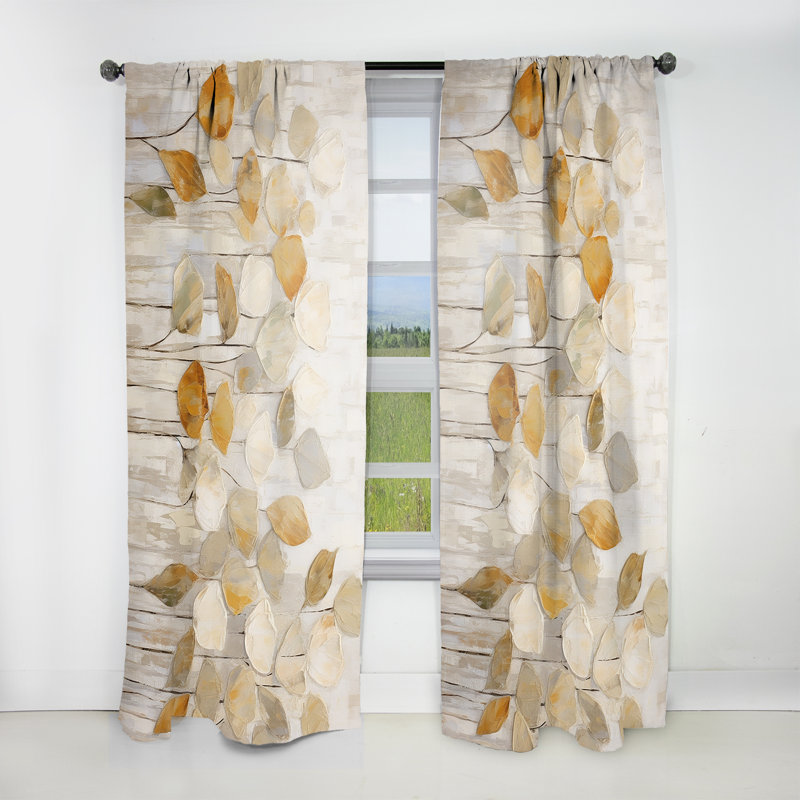 Beige botanique Impressions II - rideau en velours moderne - obscurcissant - 1 panneau, L 52 po x L 63 po
