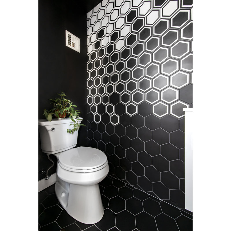 Carrelage géométrique à motif de plancher en porcelaine à motif géométrique 6 po x 7 po, Noir mat