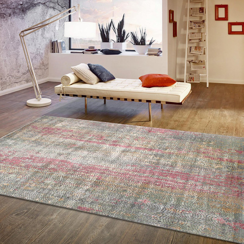 Tapis en laine/rose/gris en soie noué la à la main Gemstone, Rectangle 10 pi 1 po x 13 pi 10 po