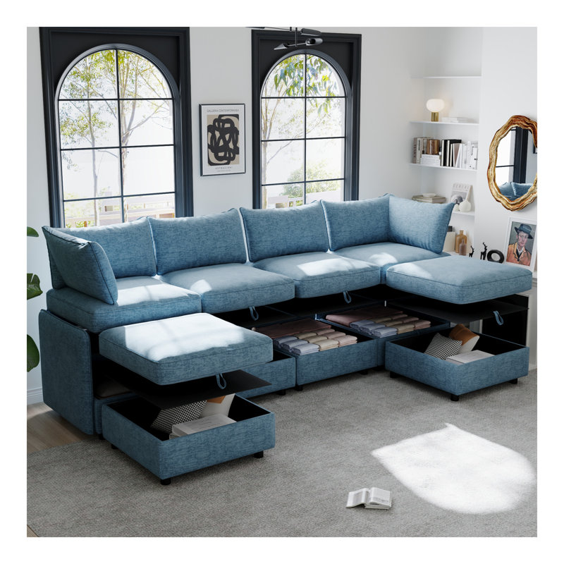 Modular Sectional Sofa, Convertible Sofa Seat With Storage, Sleeper Sectional Sofa Set, Fabric Flexible Modular Combinations for Living Room