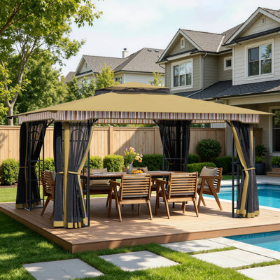 13 Ft.W x 11 Ft.D Outdoor Steel Patio Gazebo with Double Vented Roof and Full Netting
