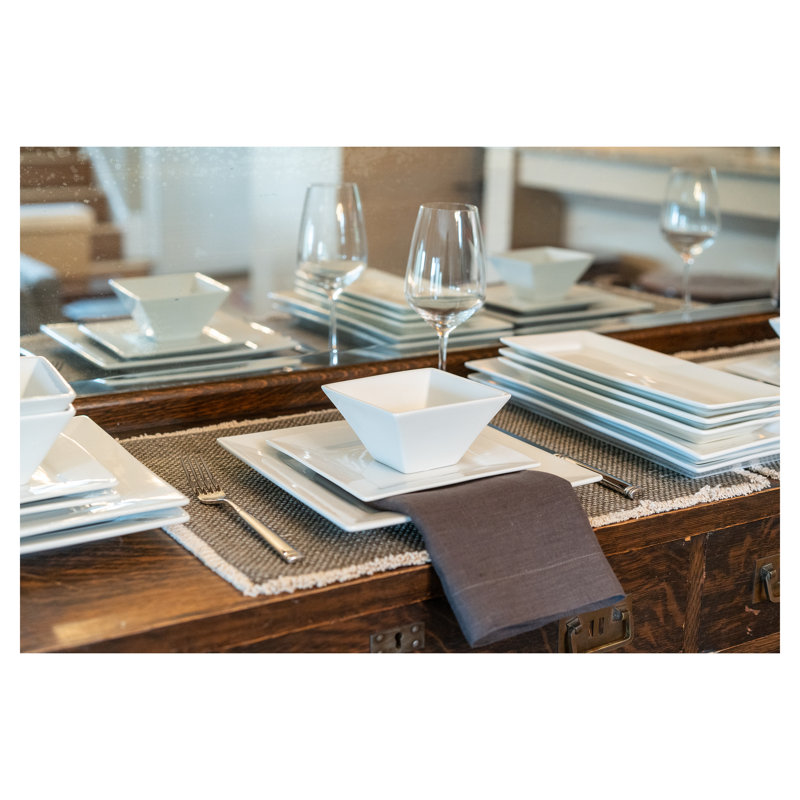 White Ceramic Rectangular Serving Platter, 14 Inches
