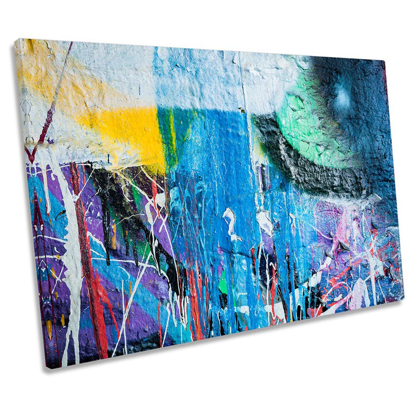 Graffiti Grunge Blue Framed - Wrapped Canvas Print, 91.4cm H x 137.2cm W x 4cm D