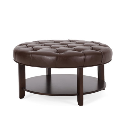Multipurpose Round Faux Leather Table - Stylish & Practical Use With Button Tufting Comfortable