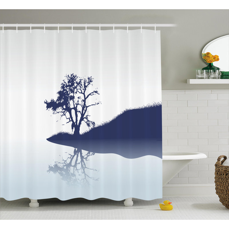 Rideau de douche simple à motif d’arbre solitaire par lac alexzandar, H 69 po x l 105 po