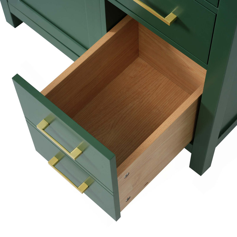 Meuble-lavabo vert de 30 pouces avec lavabo en céramique et beaucoup de rangement - le choix idéal pour les petites salles de bain