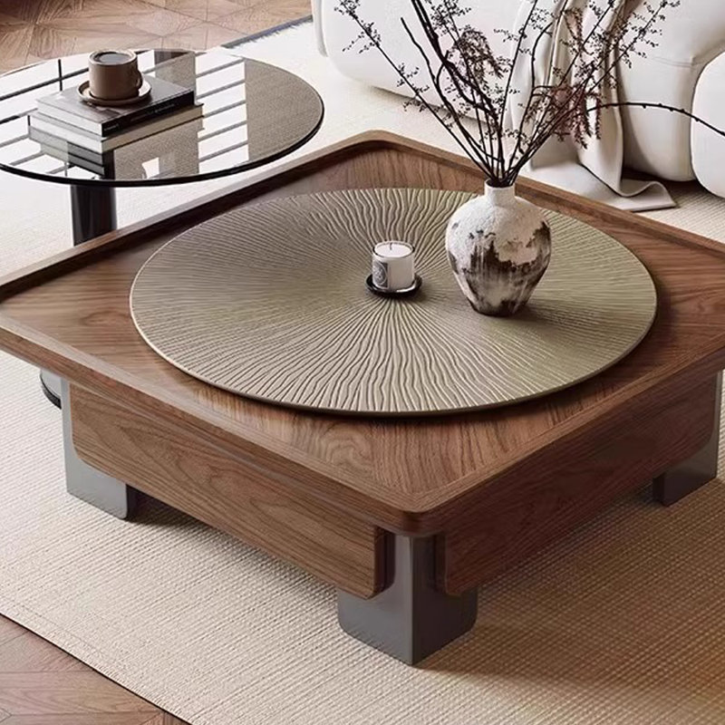 Table basse carrée en bois massif noyer, 13.39" H x 39.37" W x 39.37" D, Noyer / gris
