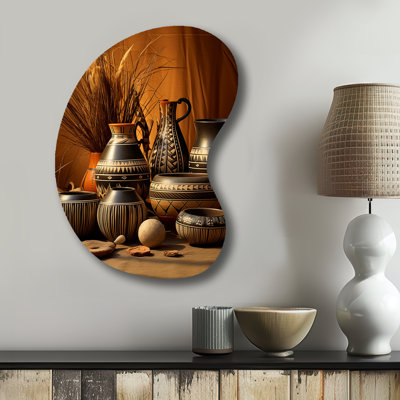 Native Art Pottery Serenity I - Asymmetrical Native American Art Metal Wall Decor, Irregular Shape Metal Wall Sculpture Print