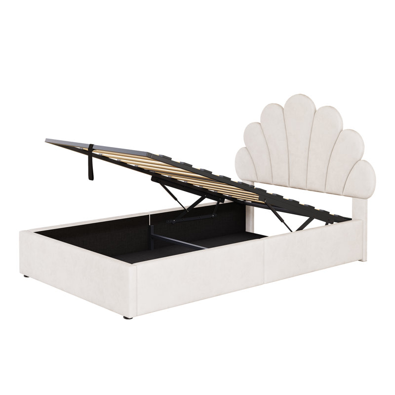Double Size Ottoman Bed Velvet, White, Double (4'6)