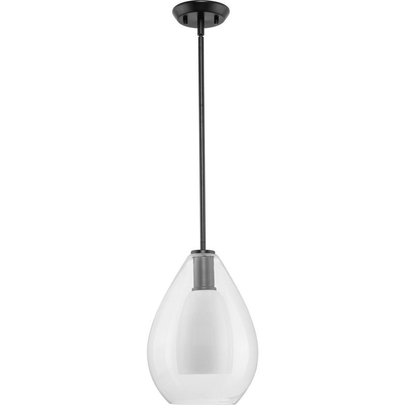 Luminaire suspendu en forme de larme à 1 lumière Eldine, H 20,75 po x l 15 po x P 15 po, Noir mat