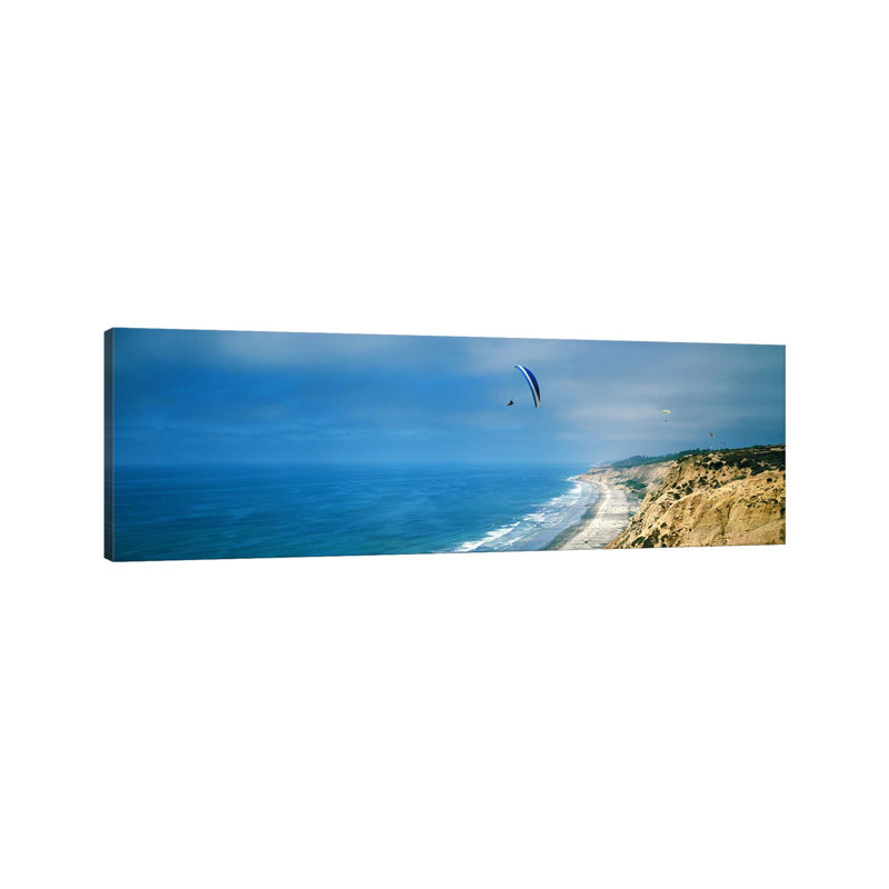 Paragliders Over The Coast, La Jolla, San Diego, California, USA - Wrapped Canvas Panoramic Print, 182.88 cm H x 60.96 cm W