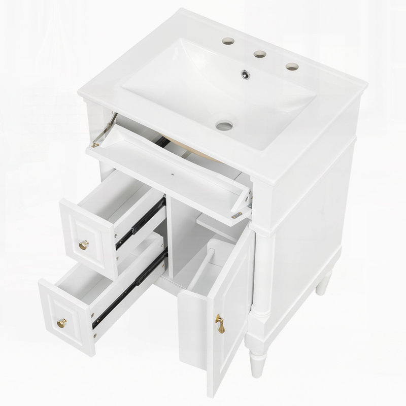 Meuble-lavabo autoportant avec tiroir rabattable 24 po avec lavabo 24 po, Blanc, 24"