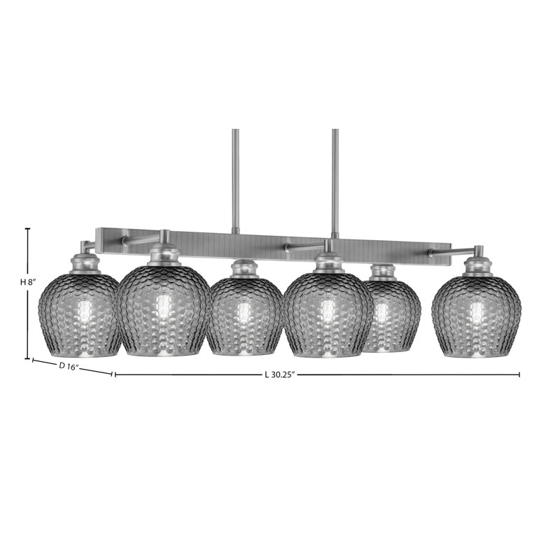 Barre d'éclairage 6 lumières Edge avec verre texturé 6 po, Fumée, Nickel brossé