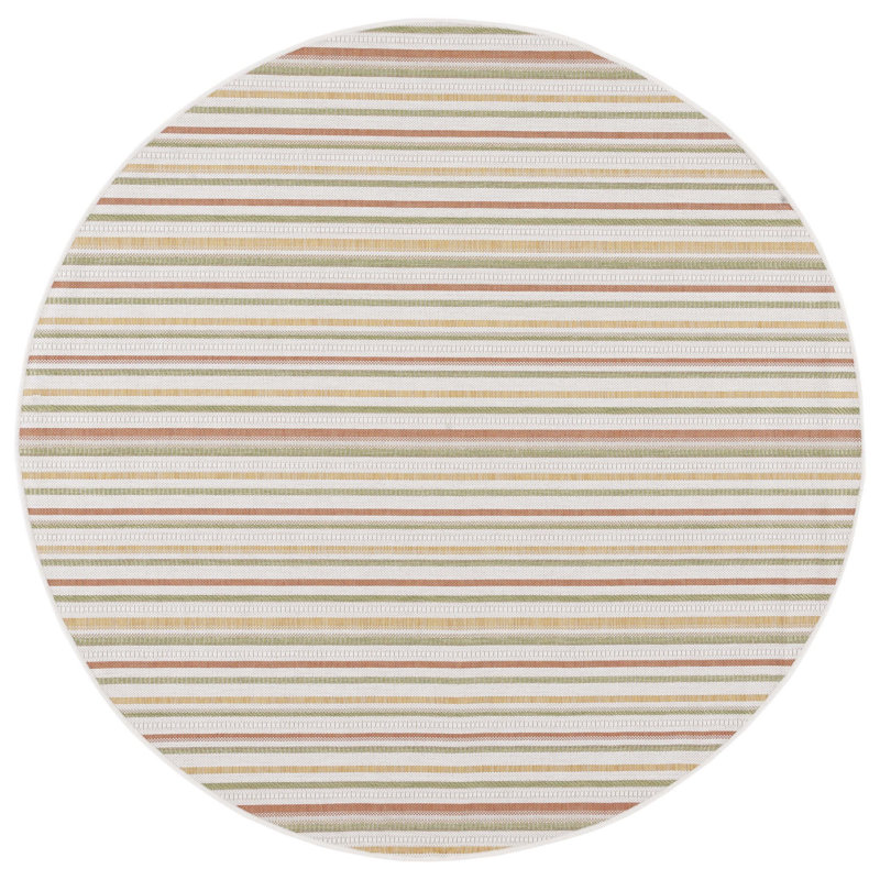 Tapis d'intérieur / extérieur tissé à la machine Aramantha - beige / jaune rouille / vert, Rond 6 pi 7 po