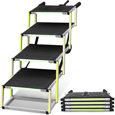Rampes pour chiens pour petits et grands chiens - Marquage brillant dans le noir - Rampe de voiture pliable pour joints doux - Marches pour chien convenant à toutes les voitures - Escalier rembourré de gazon - 4 marches