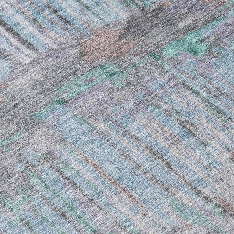 Machine Washable Indoor/Outdoor Chantille ACN2428 Abstract Rug, 1'8" x 2'6", Teal