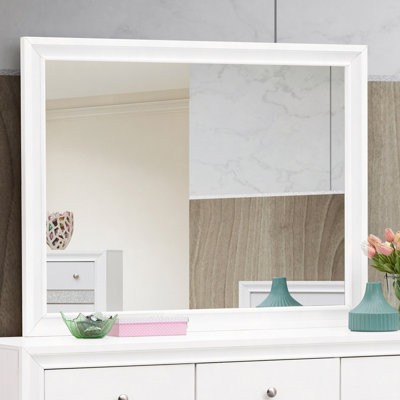 Stylish White Wood Grain Mirror, 37X46", Low Distortion Glass, Dresser-Compatible & Easy Setup