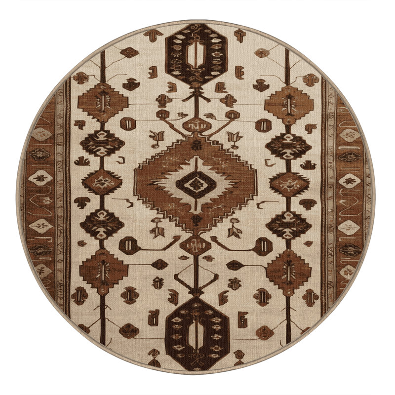 Tapis beige lavable à la machine, Rond 3 pi