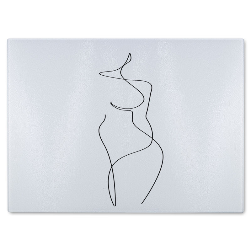 line art drawing of woman Designer Glass Chopping Board, 28cm L x 20cm W