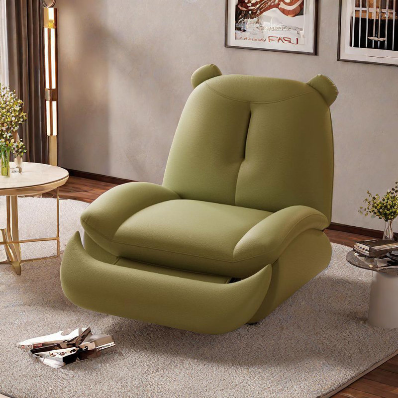 High Elastic Foam Recliner With Carbon Steel Frame Faux Leather Swivel Recliner, Light Green