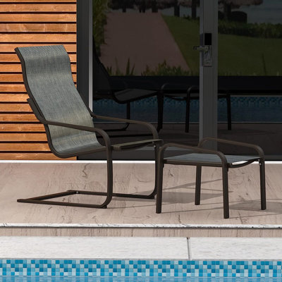 C Spring Chair And For Outdoor Spaces. Metal, All-weather Textile. For Porch, Deck, Yard, Garden, Lawn. Dark Gray Patio Bistro Featuring Motion - Metal Frame Yard Quick Dry Textile, Breathable Mesh,