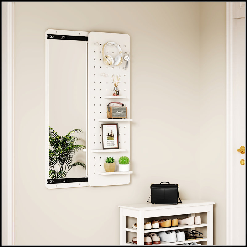 Wall Mounted Full Length Mirror With Shelf And Hook, Multifunctional Design For Bedrooms, Living Rooms, And Entrances