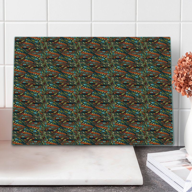 Ambesonne Funky Cutting Board Large Abstract Waves Pattern Multicolor