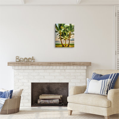 Aw-921-Framed " Three Palm Trees On Beach " by Dennis Frates Painting Print