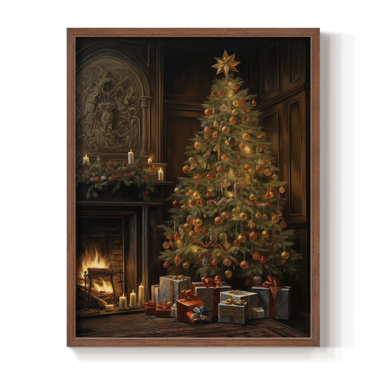 «Christmas Holiday Art» DCLxx, reproduction d'art encadrée - bois massif, Noyer, H 15 po x l 12 po