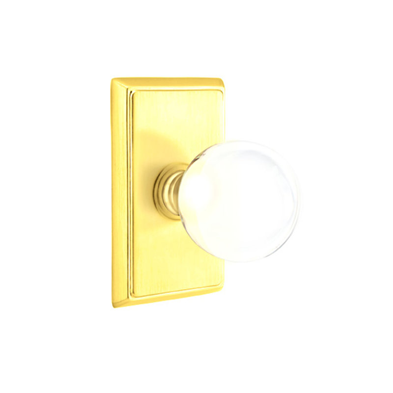 Ensemble de boutons de passage Emtek avec rosette rectangulaire et bouton en verre Bristol, Laiton poli à vie